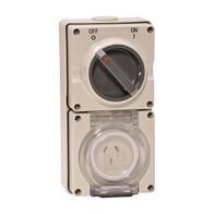 NHP ISO Switched Socket Outlet, 3 Flat Pins 10A 250V AC, w/ Base, GY