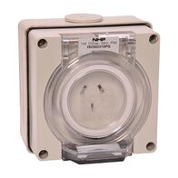 NHP ISO Socket Outlet, 3 Flat Pins 10A 250V AC, w/ Base, Grey