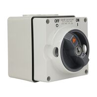 NHP ISO Surface Switch - Key, Lock in OFF, 2 Pole 20A 250V AC, w/ Base, Grey