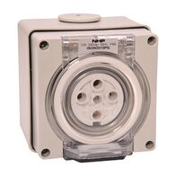 NHP ISO Socket Outlet, 5 Round Pins 10A 500V AC, w/ Base, Grey