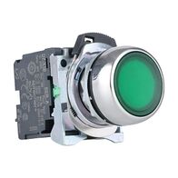 Sprecher and Schuh D7 Pushbutton 22.5 mm Complete Metal MOM Flush GRN Lens Cap 240V Illuminated 1NO
