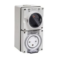NHP ISO Switched Socket Outlet, 3 Round Pins 32A 250V AC, with Base, GY