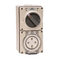 NHP ISO Switched Socket Outlet, 4 Round Pins 40A 500V AC, with Base, GY