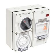 NHP ISO Switched Socket Outlet - RCD, 5 Round Pins 20A 500V AC, with Base, GY
