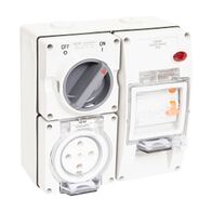 NHP ISO Switched Socket Outlet - RCD, 5 Round Pins 40A 500V AC, with Base, GY