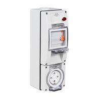 NHP ISO Socket Outlet - RCD, 4 Round Pins 32A 500V AC, with Base, Grey