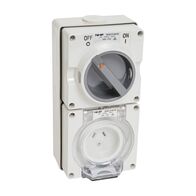 NHP ISO Switched Socket Outlet, 2 Flat Pins + 1 Round Earth 10A 250V AC, w/ Base, GY