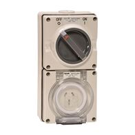 NHP ISO Switched Socket Outlet, 3 Flat Pins 20A 250V AC, w/ Base, GY