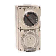 NHP ISO Switched Socket Outlet, 3 Flat Pins 10A 250V AC, w/ Base - Large, GY