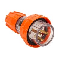 NHP ISO Plug - Straight, 3 Round Pins, 20A 250V AC, Electric Orange