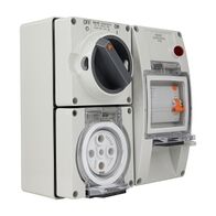 NHP ISO Switched Socket Outlet - RCD, 5 Round Pins 32A 500V AC, with Base, GY