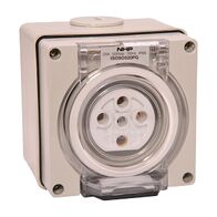 NHP ISO Socket Outlet, 5 Round Pins 20A 500V AC, w/ Base, Grey