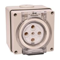 NHP ISO Socket Outlet, 5 Round Pins 50A 500V AC, w/ Base, Grey