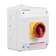 Socomec ISO Enclosed Changeover Switch IP 65 Polycarbonate Red and Yellow Handle 4Pole 40A