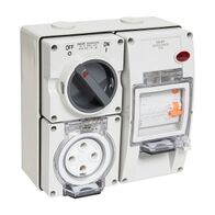NHP ISO Switched Socket Outlet - RCD, 4 Round Pins 50A 500V AC, with Base,GY