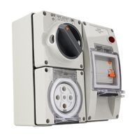 NHP ISO Switched Socket Outlet - RCD, 5 Round Pins 50A 500V AC, with Base, GY