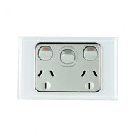 GPO2X/DS - Double  GPO 10 Amp Extra Switch White on Silver