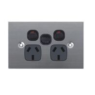 GPO2X/SS/BLK - 316 Stainless Steel Double GPO Black Extra Switch