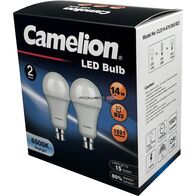 CAMELION LED LIGHT GLOBE 14W 240V BAYONET 2PK - DAYLIGHT 6500K