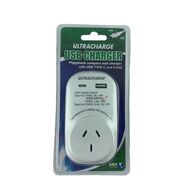 ULTRACHARGE POWER ADAPTOR WITH DUAL USB PORTS INC TYPE C
