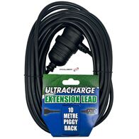 ULTRACHARGE 10M BLACK EXTENSION LEAD WITH PIGGY BACK PLUG
