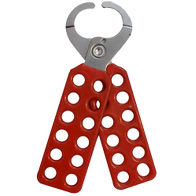 Steel Lockout Hasp | 12 Padlock Holes | Mild Steel with Red Vinyl Coating | 25mm Jaw Diameter by Cirlock