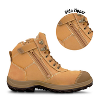 Wheat Zip Sided Ankle Boot | Water Resistant Leather | Steel Toe & Slip Resistant | Quick Release Zipper by Oliver