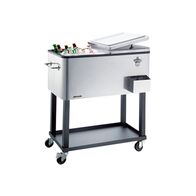 Alfresco Cooler Cart 80L | Portable with Bottle Opener & Storage | 360° Wheels | Silver by GAF