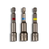 Nut Setter Kit Magnetic Hexagonal 3pce Length 65mm Imperial Sizes 1/4", 5/16", 3/8"