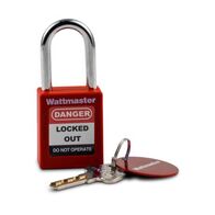 Lock Out Padlock Only, Chrome Plated Steel Shackle, Red Body