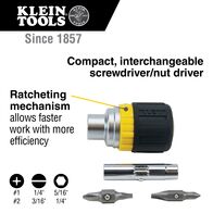 Multi-Bit Ratcheting Screwdriver, 6-in-1, Stubby, Ph., Sl., Nut Bits