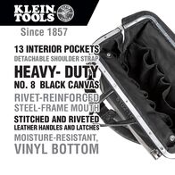 Deluxe Tool Bag, Black Canvas, 13 Pockets, 40.6 cm
