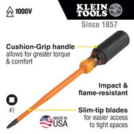 Slim-Tip 1000 V Insulated Screwdriver, No. 2 Square, 15.2 cm Round Shank