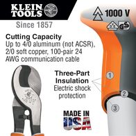 Electrician's Cable Cutter, Insulated, High Leverage