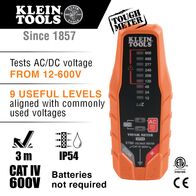 Electronic AC/DC Voltage Tester, 12 to 600V