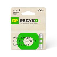 GP Recyko 1.2V AAA 950mAh Rechargeable Battery | Low Self-Discharge | Card of 2 | by Powercell