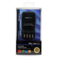4 Port USB Portable Travel Charger | Compact Design | 2.4A & 1A Outputs | International Adaptors | by Powercell