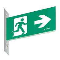 Legrand E3 LED Exit Sign Diffuser with Stainless Steel Wall Plate on the Left - Running Man Right Single Sided