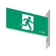 Legrand E3 LED Exit Sign Diffuser with Stainless Steel Wall Plate on the Right - Running Man Straight Single Sided
