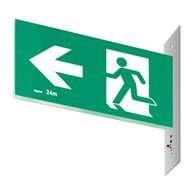 Legrand E3 LED Exit Sign Diffuser with Stainless Steel Wall Plate on the Right - Running Man Left Single Sided
