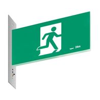 Legrand E3 LED Exit Sign Diffuser with Stainless Steel Wall Plate on the Left - Running Man Straight Single Sided