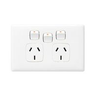 HPM Linea Horizontal Double Power Point with Extra Switch White