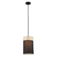 TAMBURA: Scandinavian Small Round Cloth Shade with Wood Veneer Trim Pendant Lights
