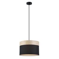 TAMBURA: Scandinavian Medium Drum Cloth Shade with Wood Veneer Trim Pendant Lights