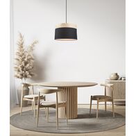 TAMBURA: Scandinavian Large Drum Cloth Shade with Wood Veneer Trim Pendant Lights