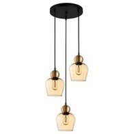 CHAMPAN: Interior Bronze Amber / Smokey Black Glass Ellipse Multiple Round Base Pendant Lights