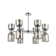 CLESSIDRA:  Interior Mirror Finish Smokey Black / Opal Glass Ellipse x12 Round Base Pendant Lights