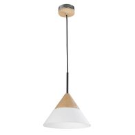 FINN: Scandinavian Blonde Wood & Opal Glass Wide Cone Pendant Light