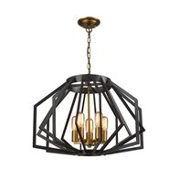 GAMBA: Industrial Black Rustic Wide Angular Cage Pendant Light