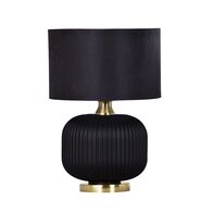 LUSSO: Interior Black Drum Shade Ceramic Base with Antique Brass Highlight Table Lamps